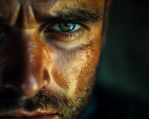 Mans tearful face illuminated by TV glow, 4K image, sharp focus, Nikon D810,  25 aperture, exact...