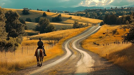 Delivering Connections: Postal Horse Rider Travelling on Rural Road to Link Distant Communities