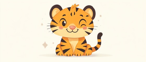 Cute and simple tiger doodle, cartoon illustration style, minimalistic and endearing, charming and playful