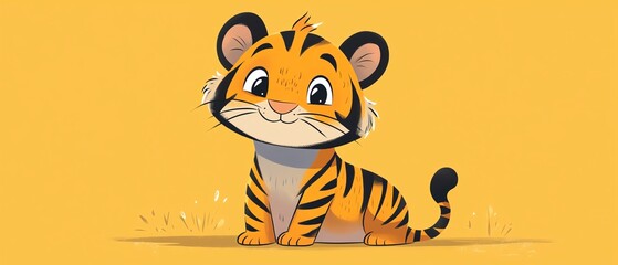 Cute and simple tiger doodle, cartoon illustration style, minimalistic and endearing, charming and playful