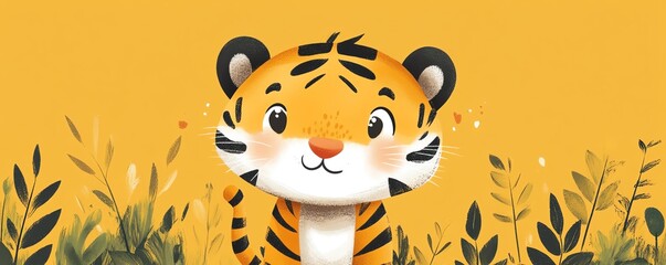 Doodlestyle illustration of a cute tiger, simple and charming, cartoonlike design, playful and adorable
