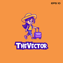 Traveler girl logo, vector, mascot, character, cartoon, illustration, eps10