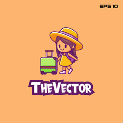 Traveler girl logo, vector, mascot, character, cartoon, illustration, eps10