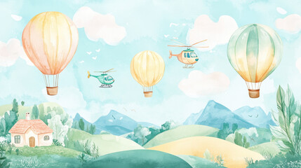 Obraz premium Hot Air Balloons & Helicopters