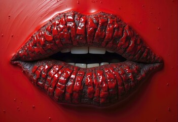 Lips made from hot chili peppers on a red background