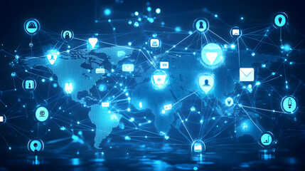 Fototapeta premium Global Network Connection with World Map and Digital Icons