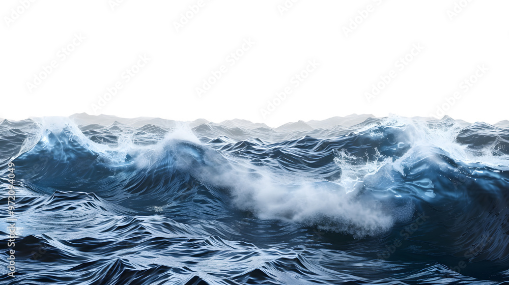 Poster Blue sea wave surface and ripples with isolated on transparent background. PNG file, 3D rendering illustration, Clip art and cut out