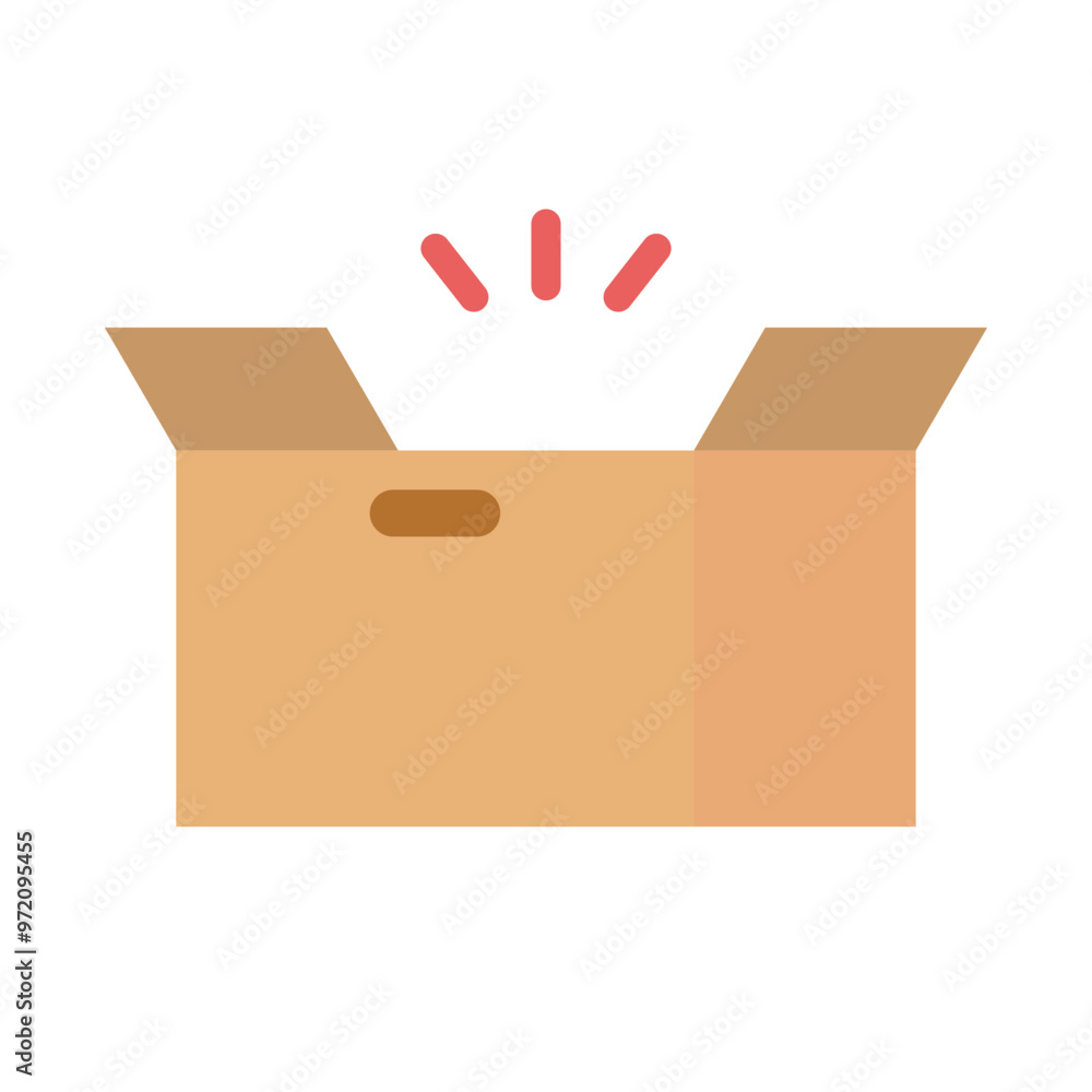 Poster emphasized open cardboard box icon. vector.