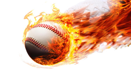 baseball in fire on white background 