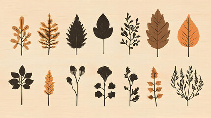 Naklejka premium Set of Hand Drawn Botanical Elements with Leaves Branches and Flowers