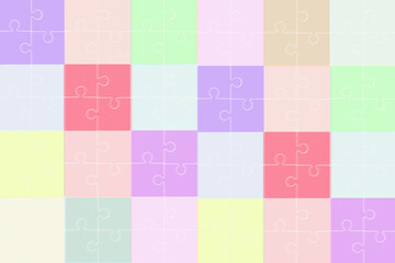 4つのパズルのピースが合わさったネオン風のカラフルなパズルの模様