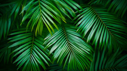 Lush Green Palm Leaves Tropical Foliage Pattern Background