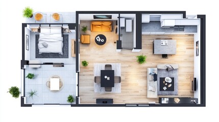 Modern Apartment Floor Plan with Detailed Furnishings