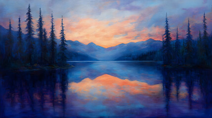 Majestic Mountain Lake at Sunset with Reflection