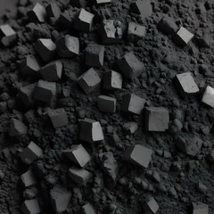Detailed shot of crushed black charcoal powder with a hint of metallic sheen