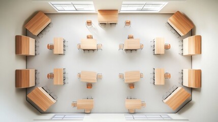 Classroom with Desks and Chairs from Above