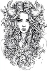 Woman with Horns and Flowers