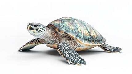 Fototapeta premium a serene sea turtle isolated on a white background, highlighting its graceful movements and ancient wisdom PNG