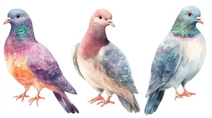 Fototapeta premium two grey doves standing on white background.