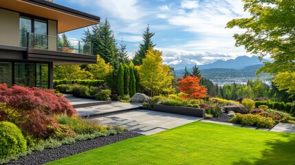 Obraz premium Fragment of luxury house with nice summer landscape in Vancouver, Canada