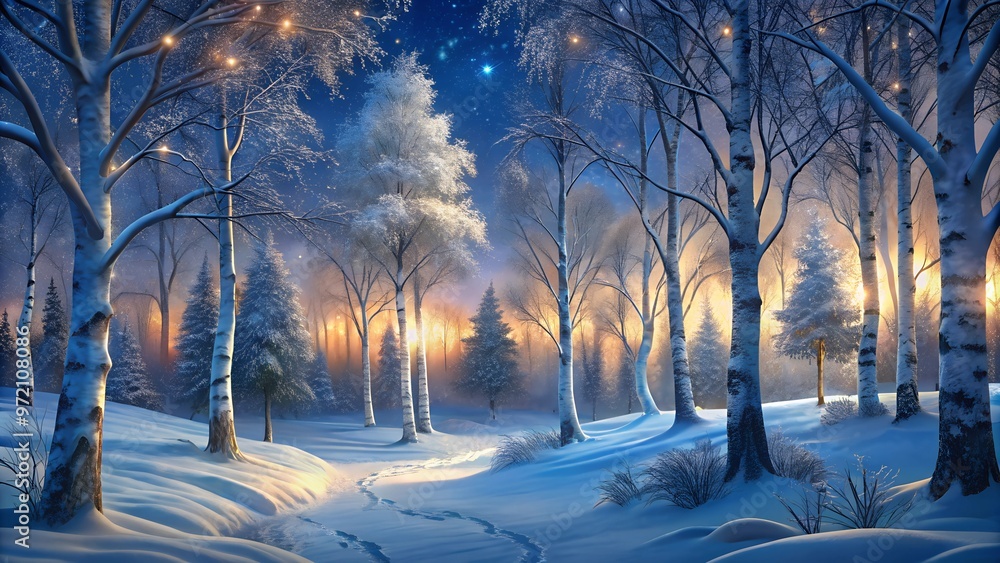 Wall mural winter forest with stars