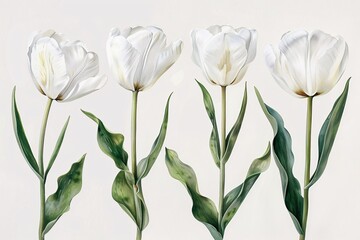 Fototapeta premium A collection of floral spring tulips on a white background.