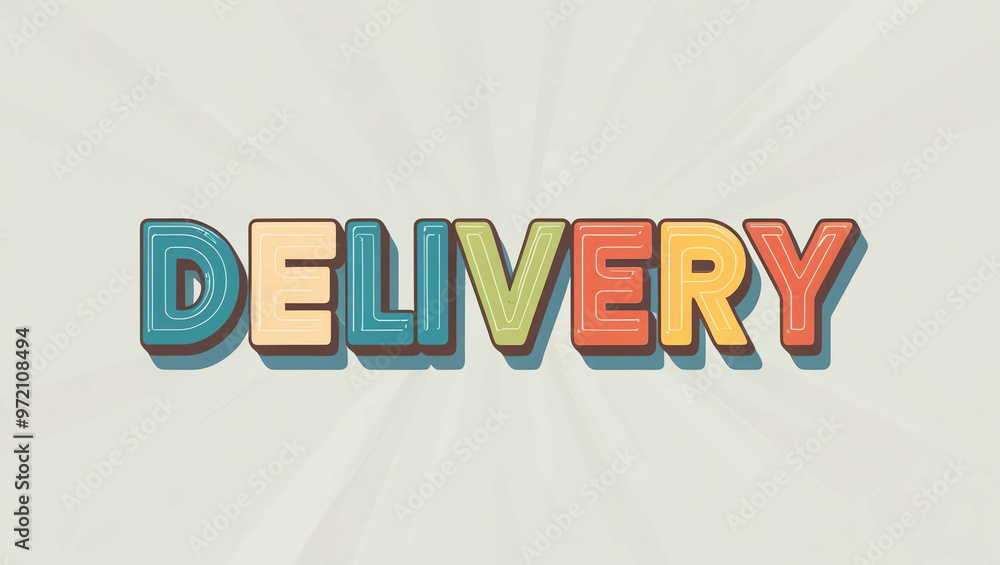 Wall mural delivery word colorful lettering retro concept on plain white background