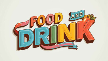Fototapeta premium Food and Drink word colorful lettering retro concept on plain white background