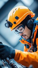 Fototapeta premium Asian men in rescue unit gear, performing a rescue operation with precision, using advanced tools and coordinating with their team under challenging conditions.