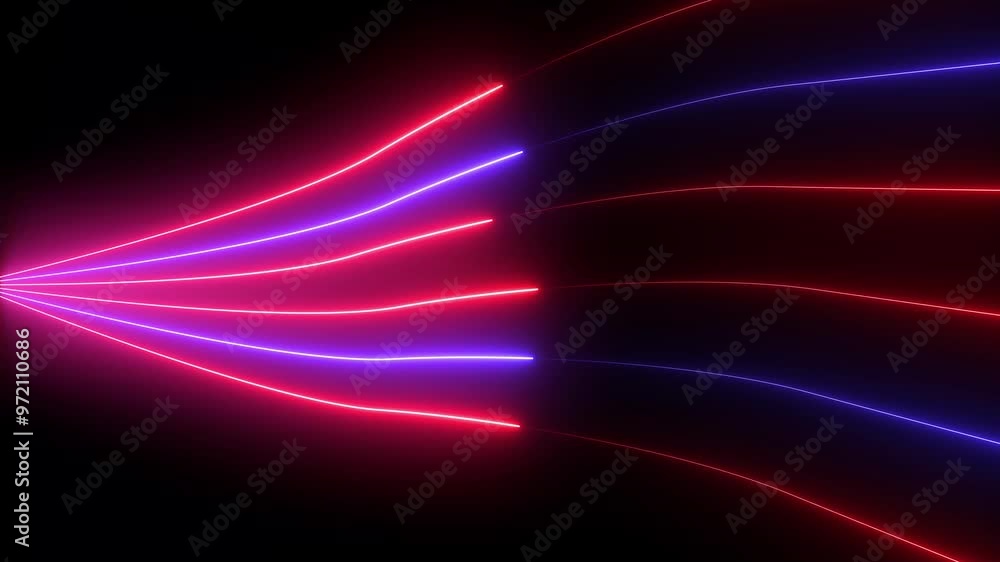 Poster abstract red and blue color neon light animated on a dark background. abstraction neon lines moving 