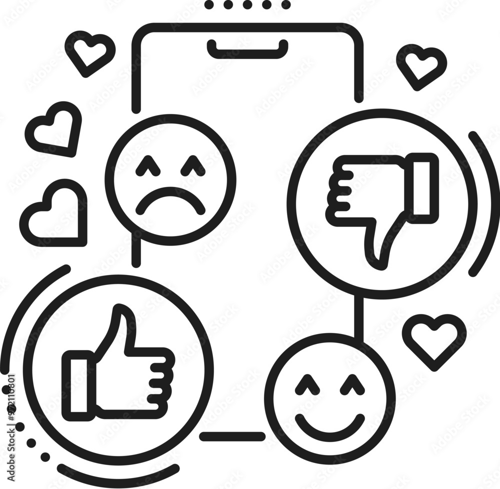 Aufkleber reaction blogging line icon, social media and multimedia content. isolated vector outline monochrome