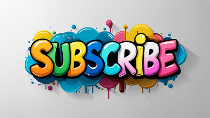 Subscribe word colorful lettering graffiti art concept on plain white background
