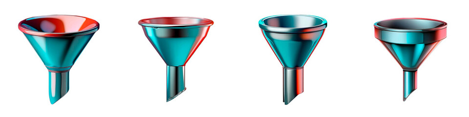 3D metallic funnel icon with uniform metal and blank filled background