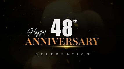 Happy 48th anniversary, Text with white and golden letters and Dark Golden particle Bokeh background