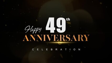 Happy 49th anniversary, Text with white and golden letters and Dark Golden particle Bokeh background