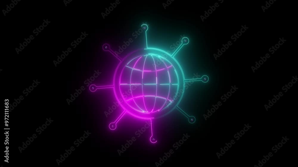 Poster a glowing double color neon globe icon. representing the internet or global connectivity. digital wo