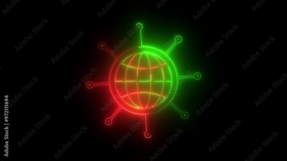 Poster a glowing double color neon globe icon. representing the internet or global connectivity. digital wo