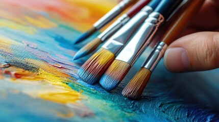 A close up of a person holding brushes in their hand, AI