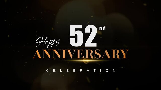 Happy 52nd anniversary, Text with white and golden letters and Dark Golden particle Bokeh background