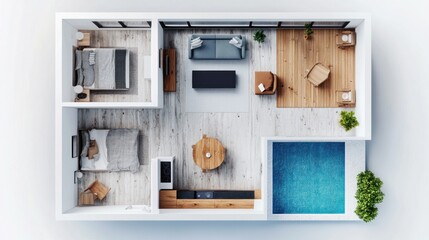 Top View of a Modern Apartment with Swimming Pool