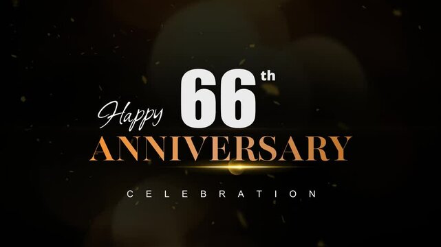 Happy 66th anniversary, Text with white and golden letters and Dark Golden particle Bokeh background