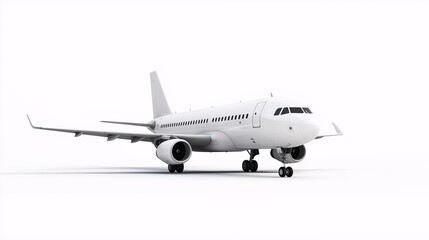 Ready for Takeoff: A pristine white passenger airplane poised on a brilliant white backdrop, embodying the spirit of travel and the allure of new horizons. 