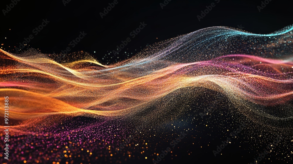 Poster a vibrant swirl of colorful waves blending seamlessly against a dark backdrop, creating a mesmerizin