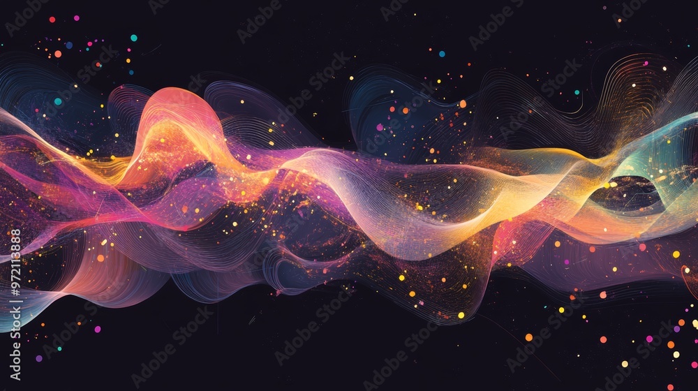 Poster a vibrant wave of colors and light, creating a mesmerizing abstract background perfect for artistic 