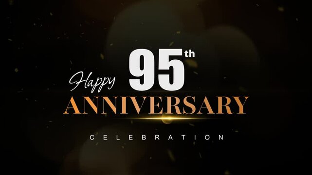 Happy 95th anniversary, Text with white and golden letters and Dark Golden particle Bokeh background