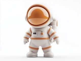 Fototapeta premium Orange and white astronaut figurine with backpack and helmet.
