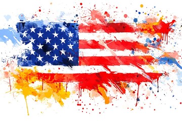 Flag of America, hand-drawn watercolor on white background