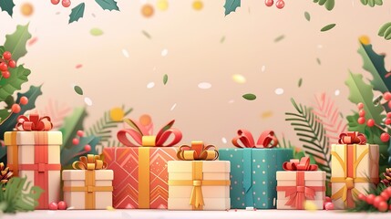 Boxing Day background, gift boxes of various colors and sizes, holiday sales promotional illustrations,generated with AI.