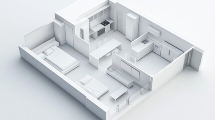 White 3D Model of a Modern Apartment Interior
