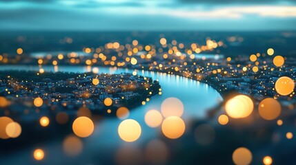 An aerial view of a city at night, with the twinkling lights of homes and businesses forming a mesmerizing tapestry.